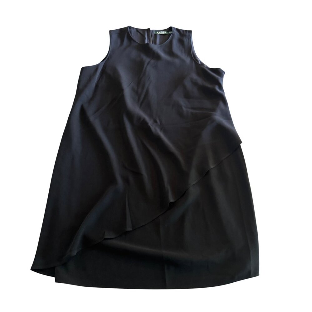 Ralph Lauren Women's Plus Size Black Draped Shift Sleeveless Dress, Size 14W EX